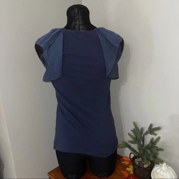 Theory True Navy Seriana Ruffle Shoulder Blouse Petite ❤️ - Picture 3 of 5